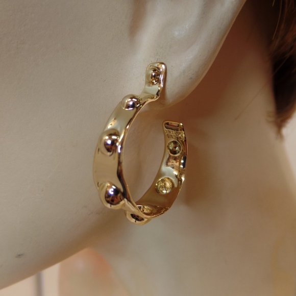 Alexis Bittar Gold Tone Studded Hoop Earrings $145 New With Tags BEAUTIFUL - Picture 2 of 12